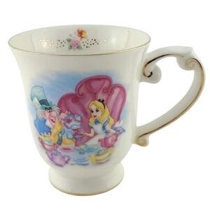 Disney Parks Alice In Wonderland Coffee Mug Mad Tea Party Gold Trim Footed